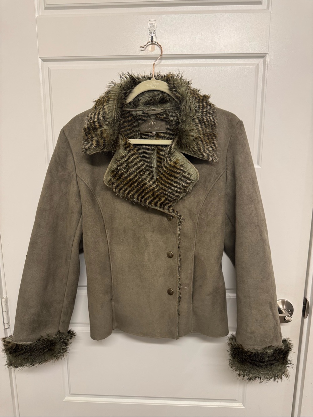 Per Una Marks & Spencer Faux Suede & Faux Fur Trim Jacket small
